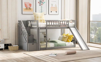 Twin Over Twin Bunk Stairway Bed With 2 Drawers And Slide - Gray - The Sleep Loft - Online Mattress Showroom NYC