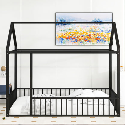 Metal Bed House Bed Frame With Fence - The Sleep Loft - Online Mattress Showroom NYC