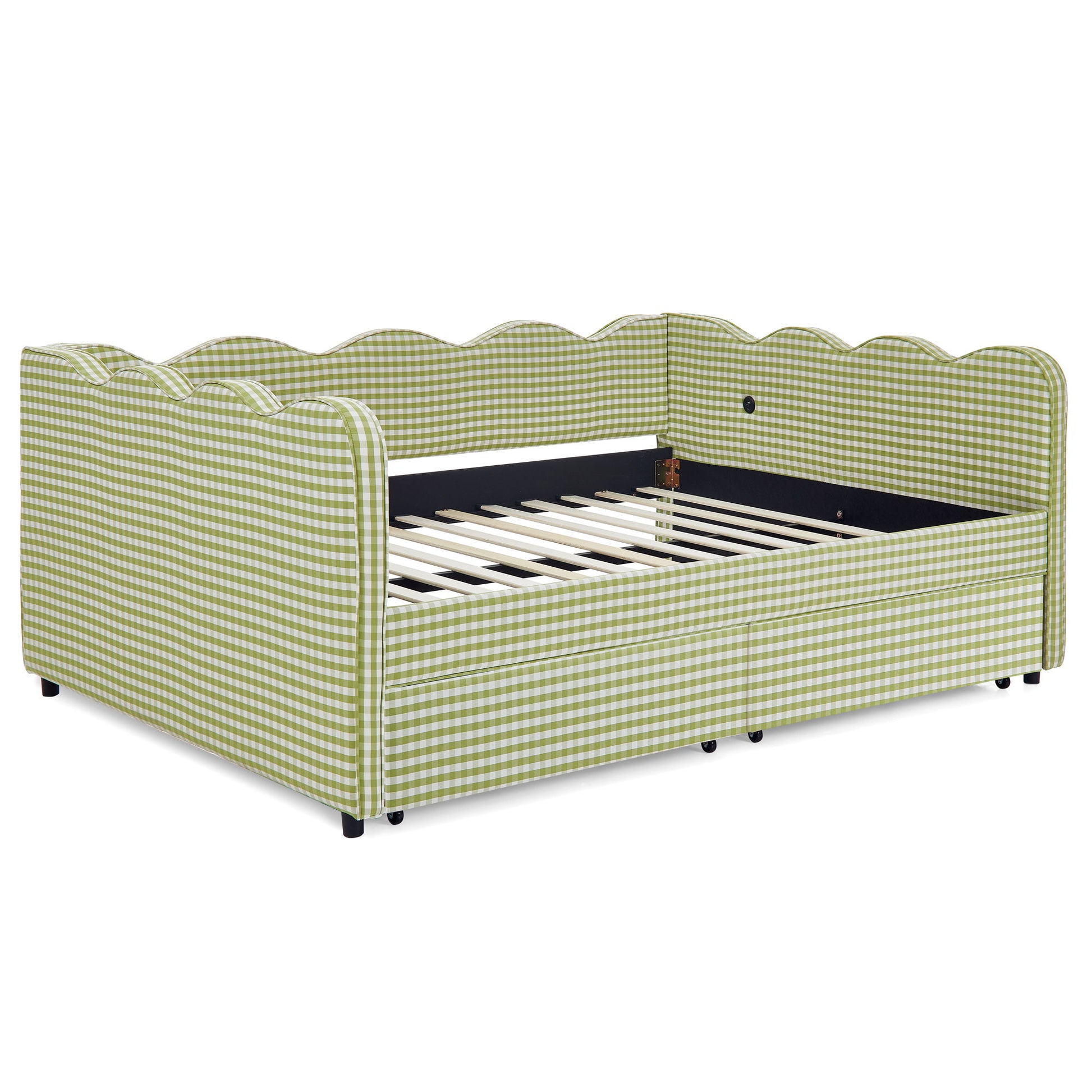 Gingham Daybed With USB Charging Port, Wave-Shaped Design - The Sleep Loft - Online Mattress Showroom NYC