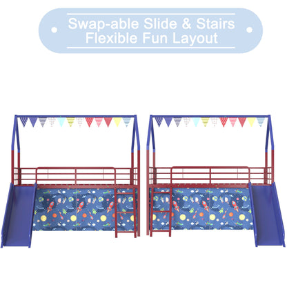 Jack - House Loft Bed With Slide And Curtain Set - The Sleep Loft - Online Mattress Showroom NYC
