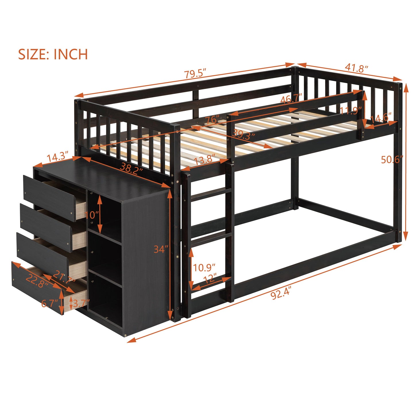 Bunk Bed With 4 Drawers And 3 Shelves - The Sleep Loft - Online Mattress Showroom NYC