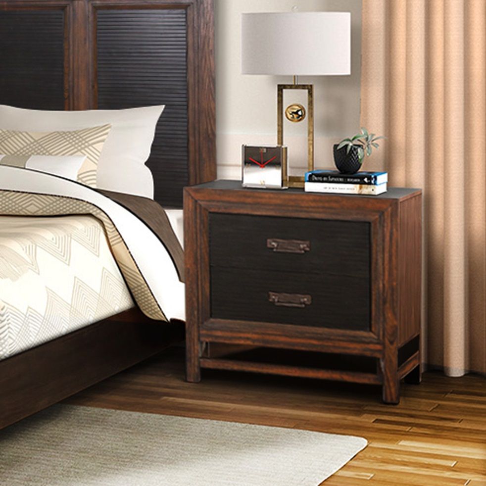 2 Drawer Nightstand, 2 Tone - Brown - The Sleep Loft - Online Mattress Showroom NYC