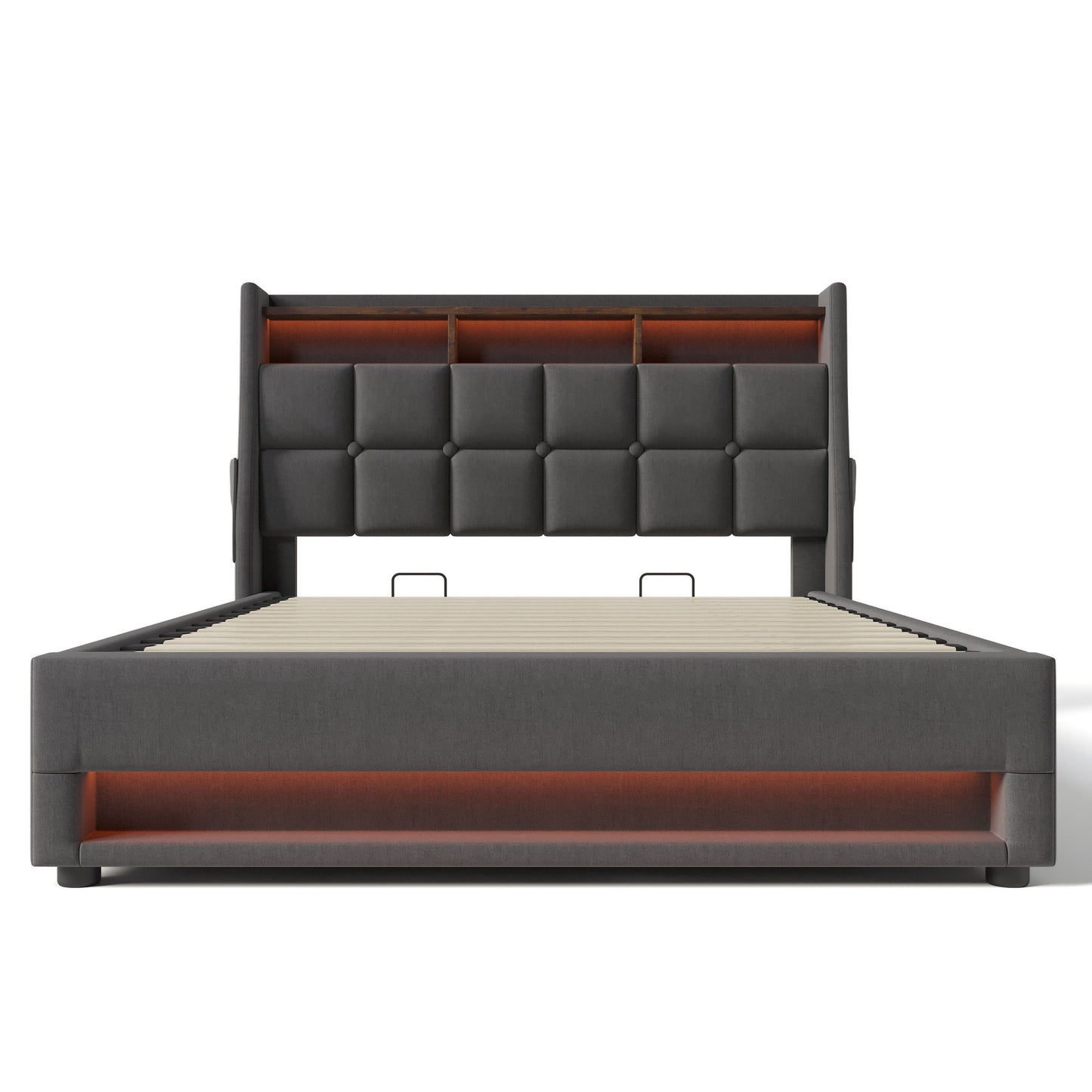 Upholstered Platform Bed With A Hydraulic Storage System, LED And USB Charging (Without Mattress) - The Sleep Loft - Online Mattress Showroom NYC