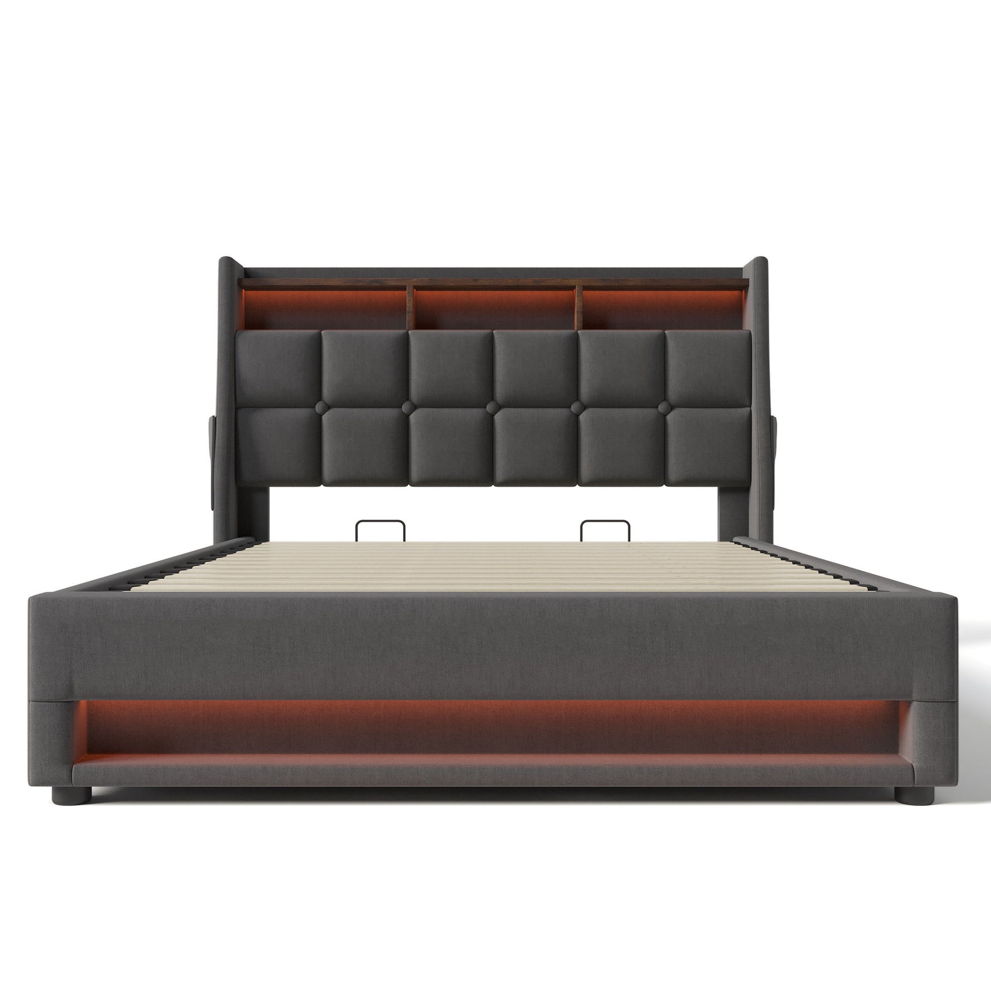 Upholstered Platform Bed With A Hydraulic Storage System, LED And USB Charging (Without Mattress) - The Sleep Loft - Online Mattress Showroom NYC