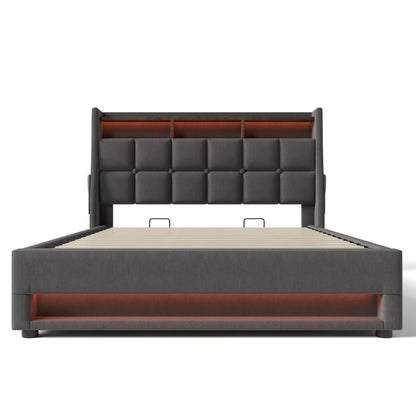 Upholstered Platform Bed With A Hydraulic Storage System, LED And USB Charging (Without Mattress) - The Sleep Loft - Online Mattress Showroom NYC