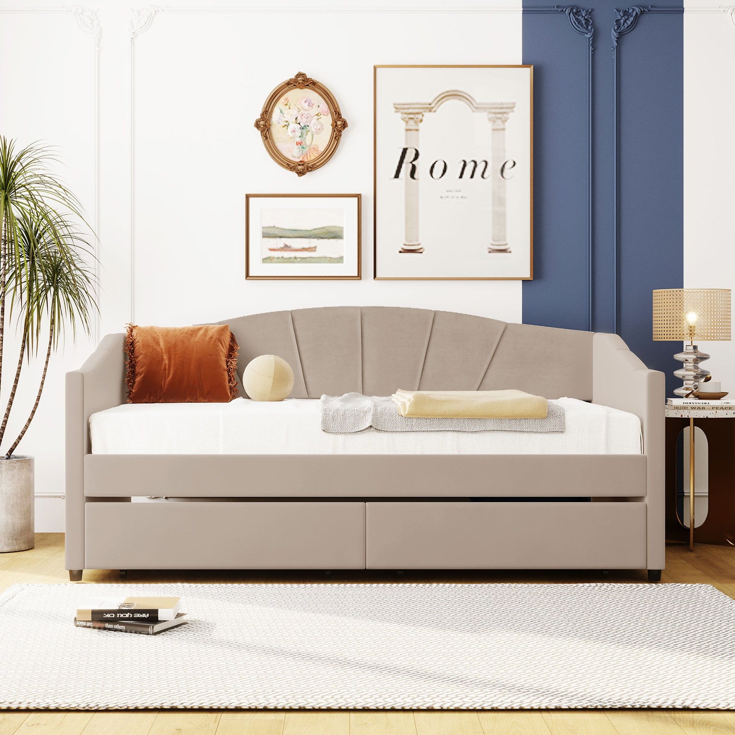 Upholstered Daybed With Two Drawers And Wood Slat - The Sleep Loft - Online Mattress Showroom NYC