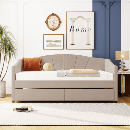 Upholstered Daybed With Two Drawers And Wood Slat - The Sleep Loft - Online Mattress Showroom NYC