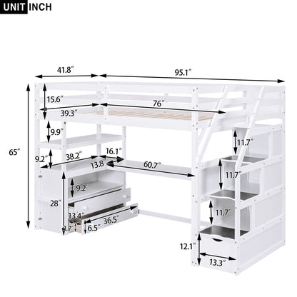Loft Bed With Desk, Shelves, 2 Drawers, Storage Staircase - The Sleep Loft - Online Mattress Showroom NYC
