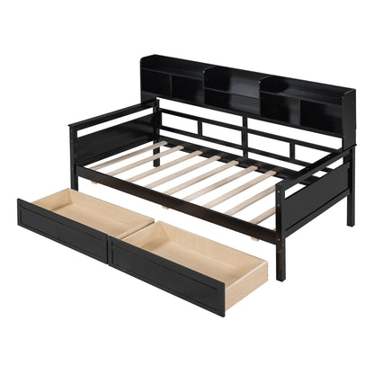 Daybed, Slat Support, With Bedside Shelves And 2 Drawers - The Sleep Loft - Online Mattress Showroom NYC