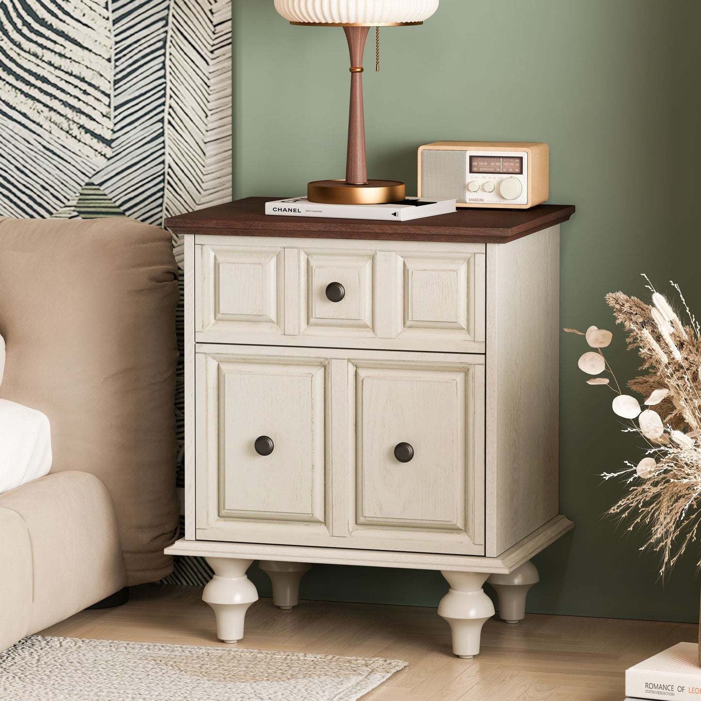 Vintage Nightstand With 2 Drawers And Roman Column Legs - The Sleep Loft - Online Mattress Showroom NYC