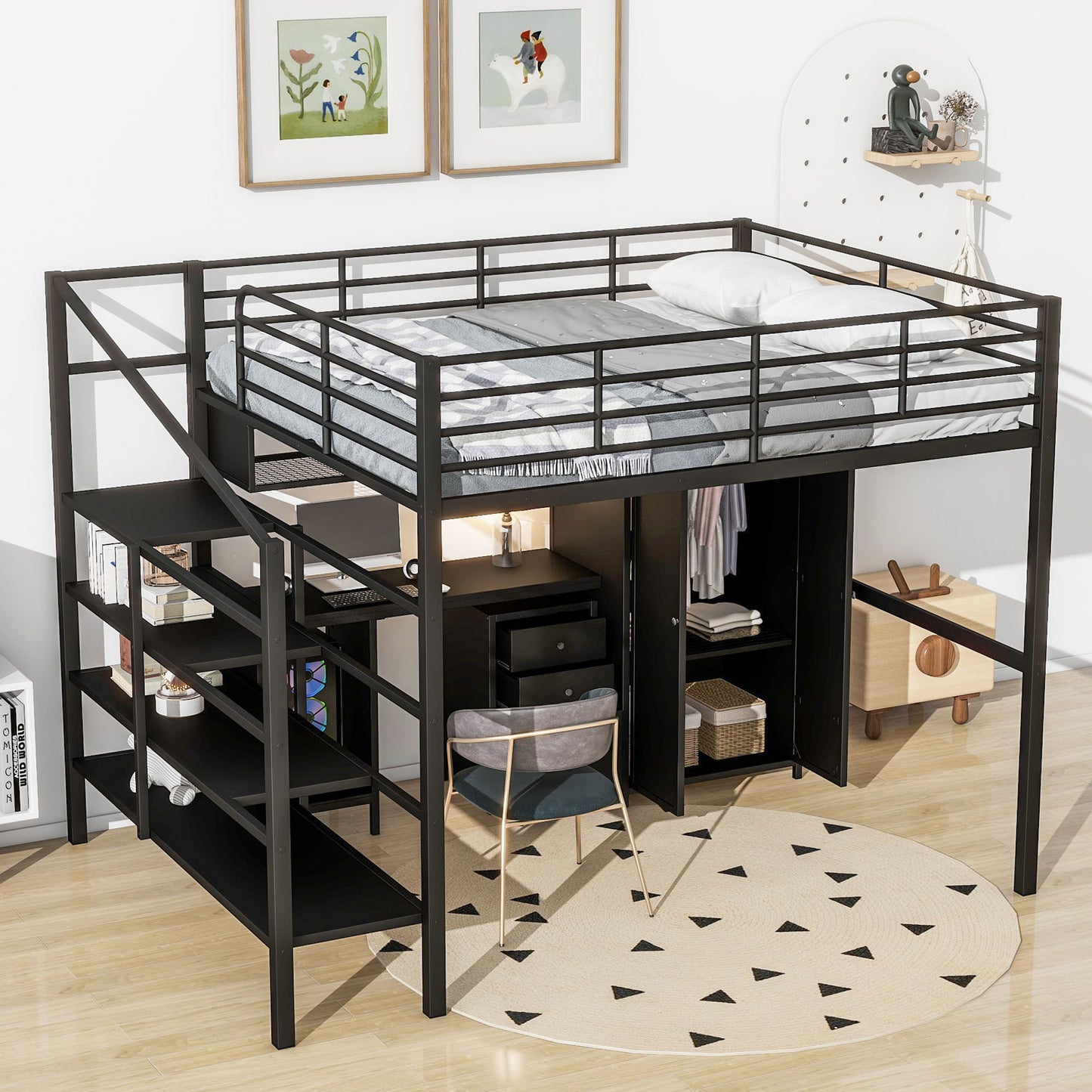 Full Size Loft Bed With Desk Set And Wardrobe - Black - The Sleep Loft - Online Mattress Showroom NYC