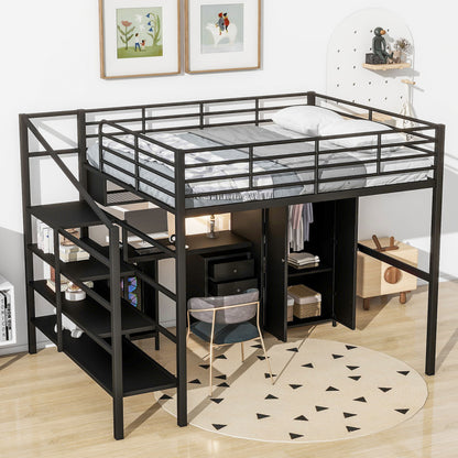 Full Size Loft Bed With Desk Set And Wardrobe - Black - The Sleep Loft - Online Mattress Showroom NYC
