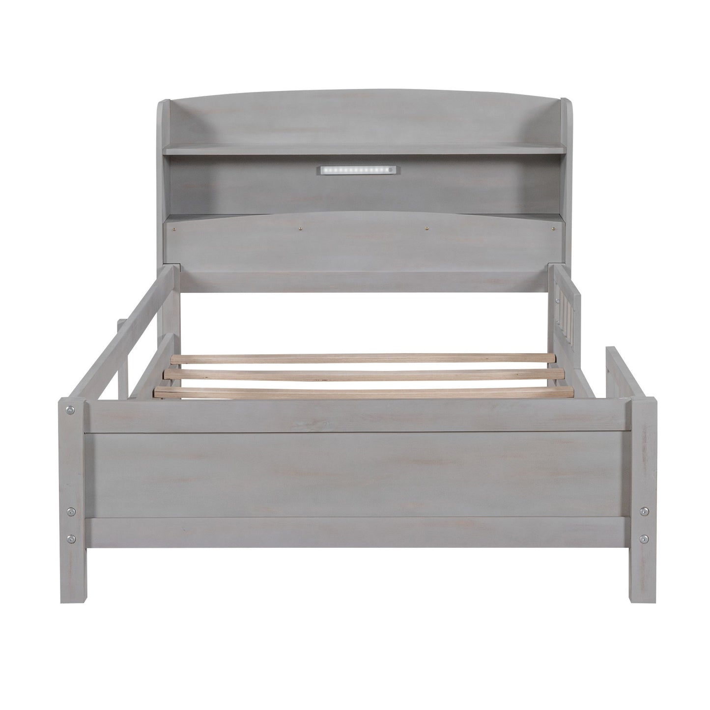 Wood Platform Bed With Built In LED Light, Storage Headboard And Guardrail - The Sleep Loft - Online Mattress Showroom NYC