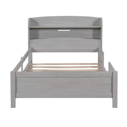 Wood Platform Bed With Built In LED Light, Storage Headboard And Guardrail - The Sleep Loft - Online Mattress Showroom NYC