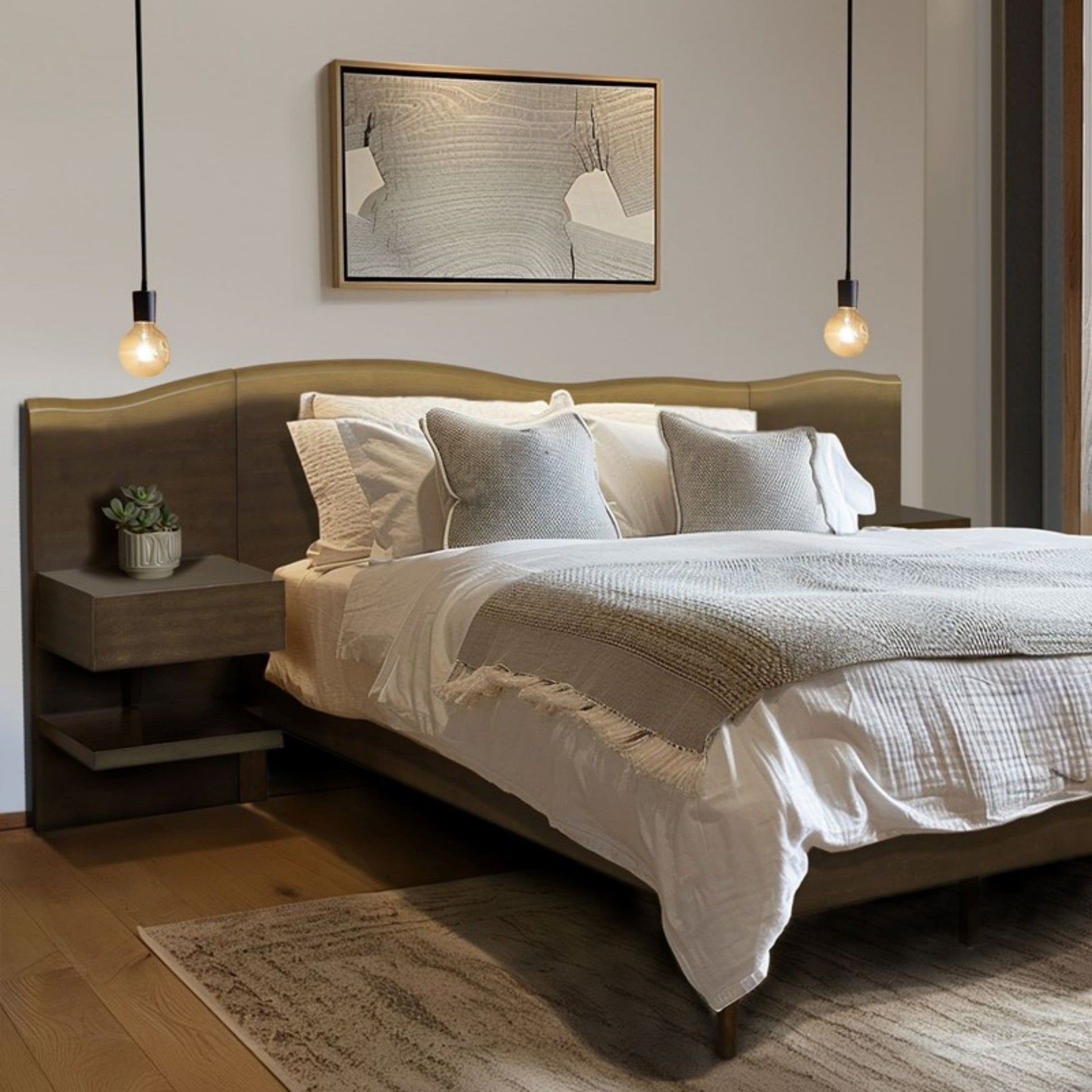 Queen Size Platform Bed Frame With Live Edge Headboard, Built In Nightstands - Dark Brown - The Sleep Loft - Online Mattress Showroom NYC