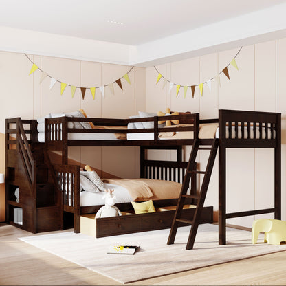 Solid L Shaped Bunk Bed With 3 Drawers, Ladder And Staircase - The Sleep Loft - Online Mattress Showroom NYC