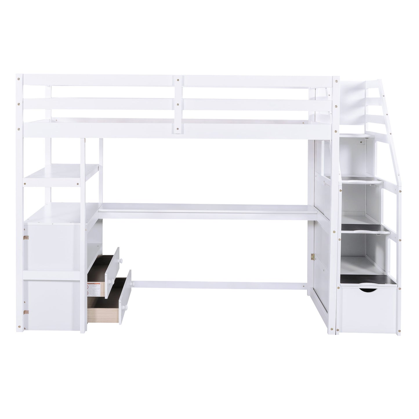 Loft Bed With Desk, Shelves, 2 Drawers, Storage Staircase - The Sleep Loft - Online Mattress Showroom NYC