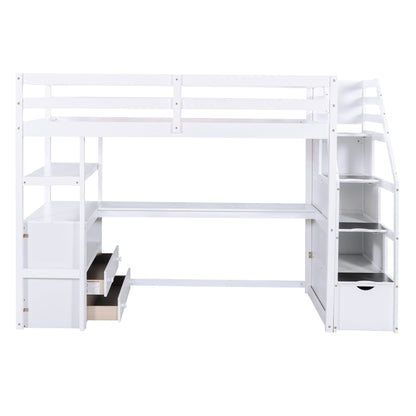 Loft Bed With Desk, Shelves, 2 Drawers, Storage Staircase - The Sleep Loft - Online Mattress Showroom NYC
