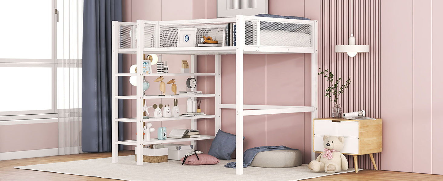 Loft Bed With 4 Tier Shelves And Storage - The Sleep Loft - Online Mattress Showroom NYC