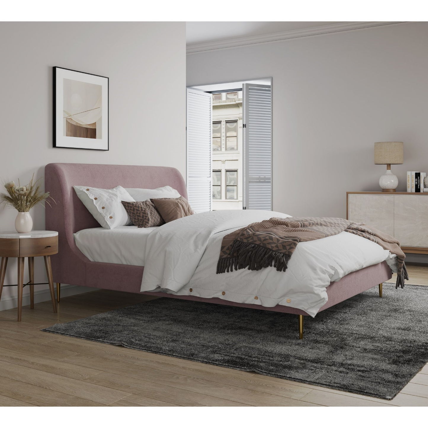 Upholstered Bed With Curved Headboard - The Sleep Loft - Online Mattress Showroom NYC