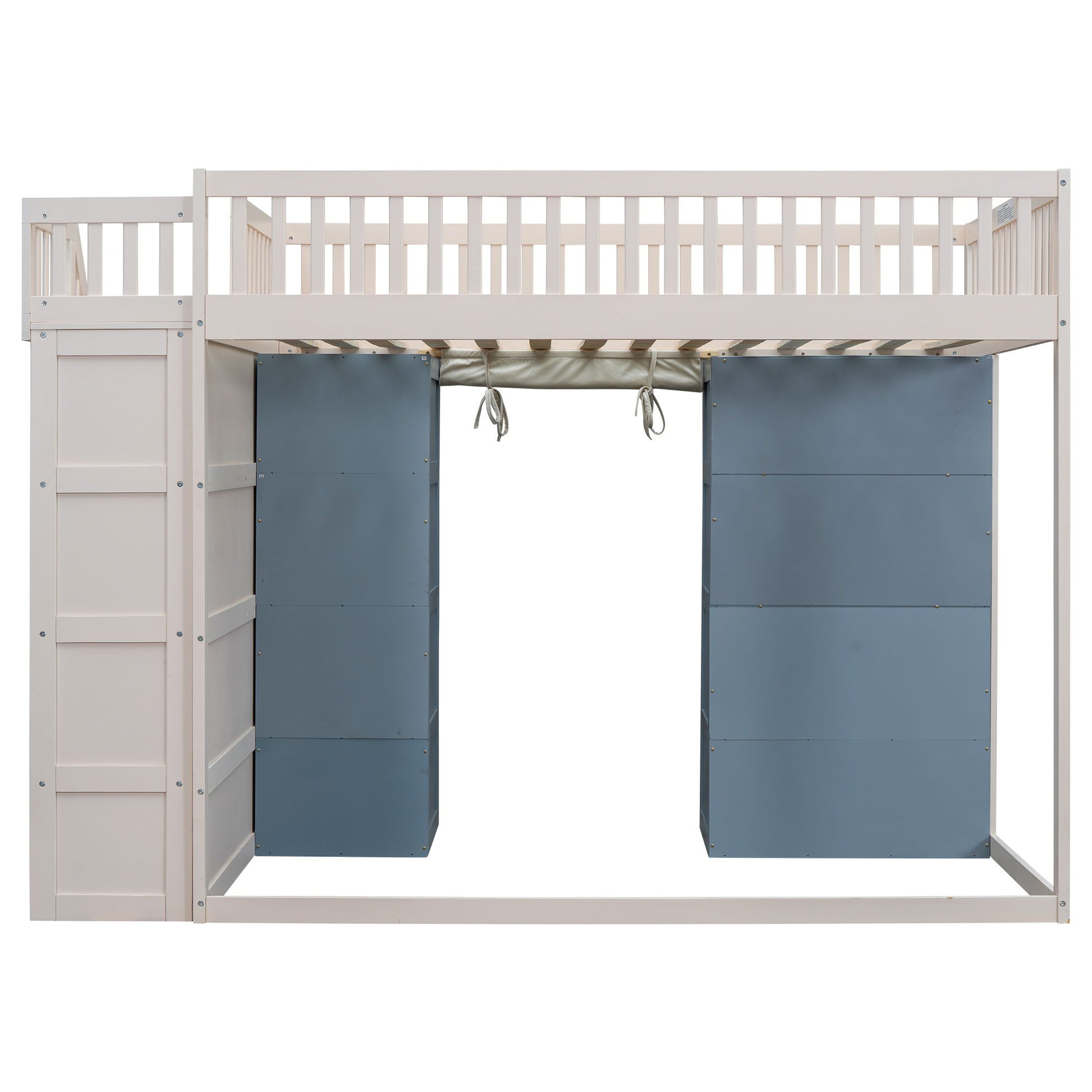 Full Size Loft Bed With 2 Four Layer Storage Cabinets And Curtain With Built In Staircase And Privacy Curtain - White - The Sleep Loft - Online Mattress Showroom NYC