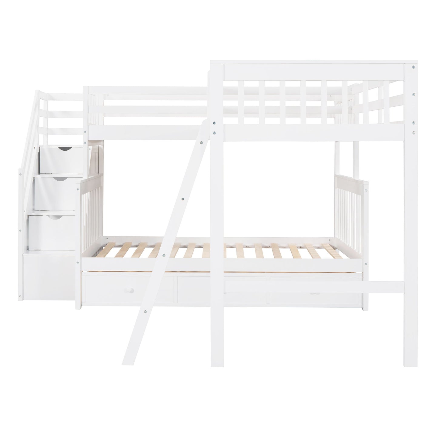 Solid L Shaped Bunk Bed With 3 Drawers, Ladder And Staircase - The Sleep Loft - Online Mattress Showroom NYC