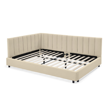 Mid-Century Upholstered Tufted Bed Frame With Backrest And Armrests - The Sleep Loft - Online Mattress Showroom NYC