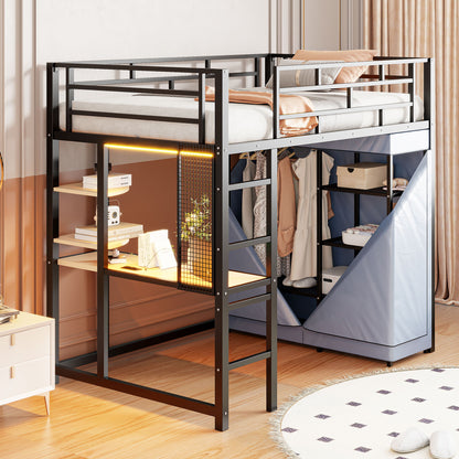 Loft Bed With Desk, Shelves, Power Outlet, LED Light And Wardrobe - The Sleep Loft - Online Mattress Showroom NYC