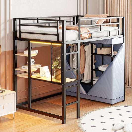 Loft Bed With Desk, Shelves, Power Outlet, LED Light And Wardrobe - The Sleep Loft - Online Mattress Showroom NYC