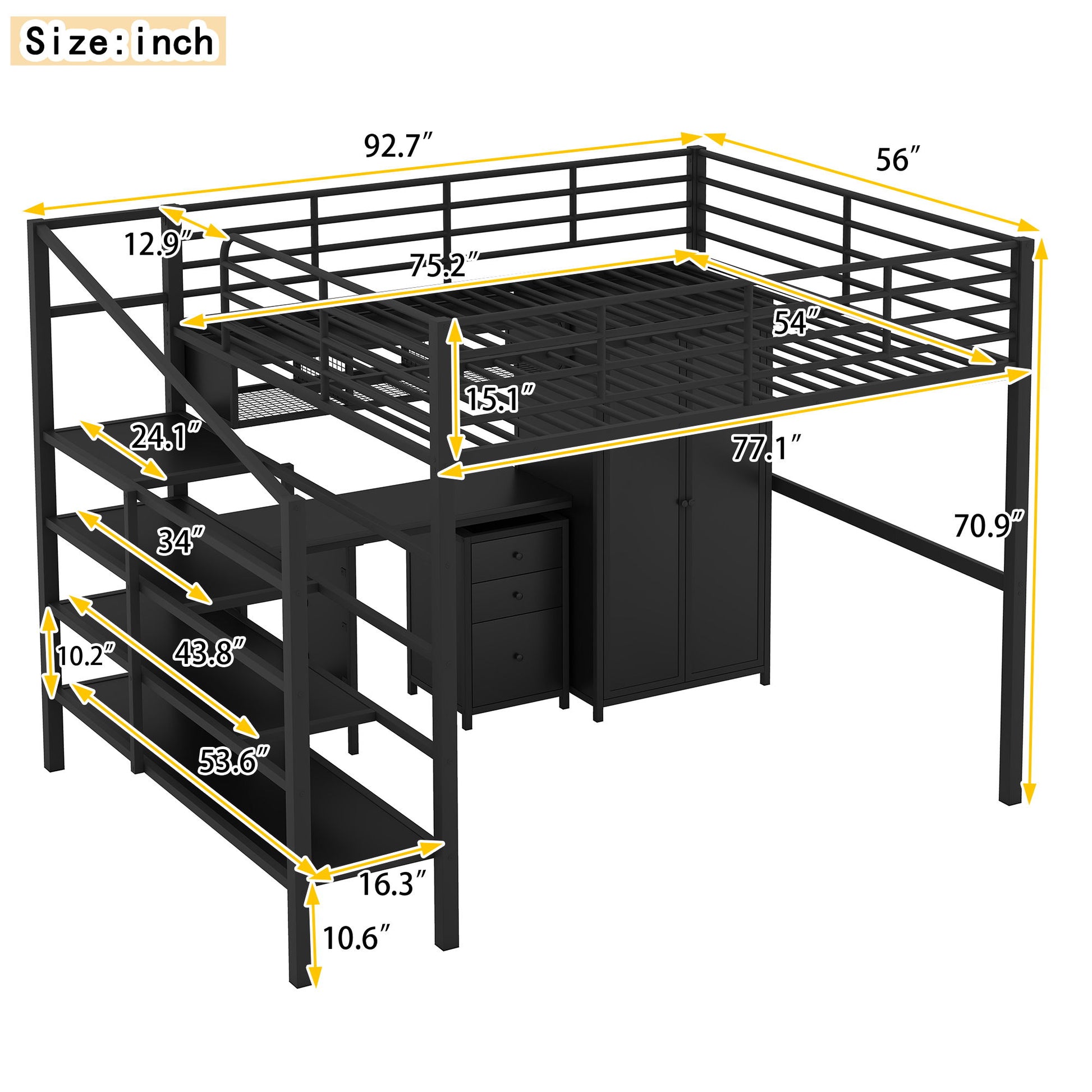 Full Size Loft Bed With Desk Set And Wardrobe - Black - The Sleep Loft - Online Mattress Showroom NYC
