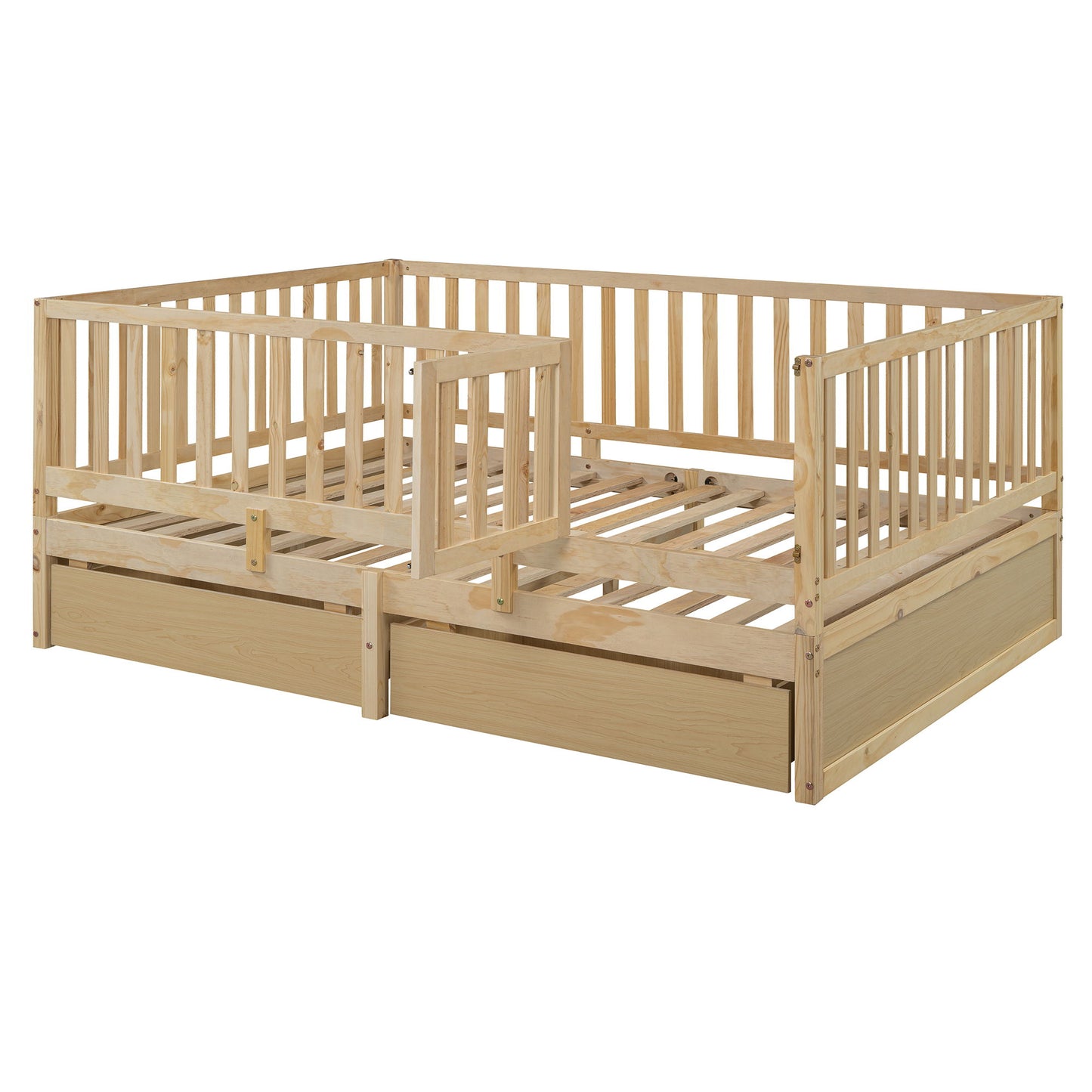 Daybed With Fence Guardrails And 2 Drawers, Split Into Independent Floor Bed & Daybed - The Sleep Loft - Online Mattress Showroom NYC