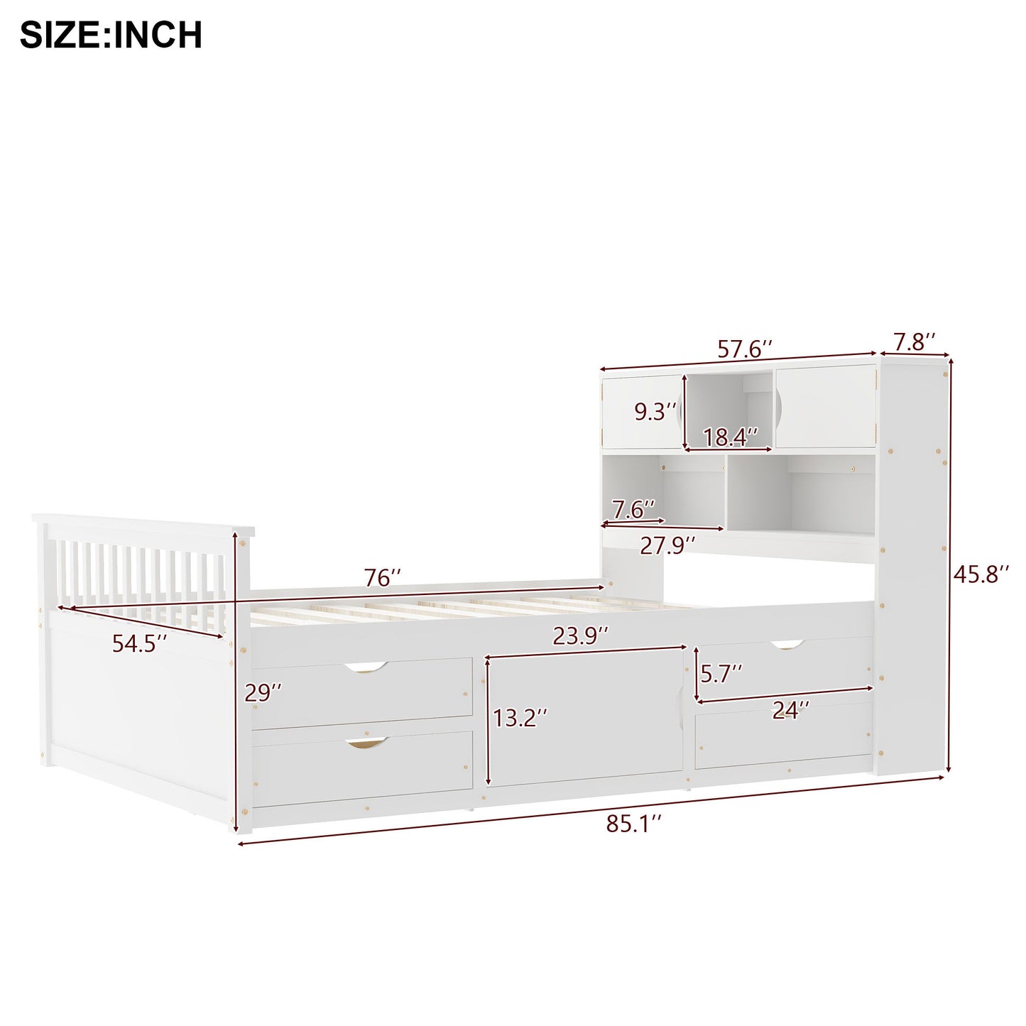 Captain Platform Bed Frame With Bookcase Headboard, 4 Drawers, Storage Shelves - The Sleep Loft - Online Mattress Showroom NYC