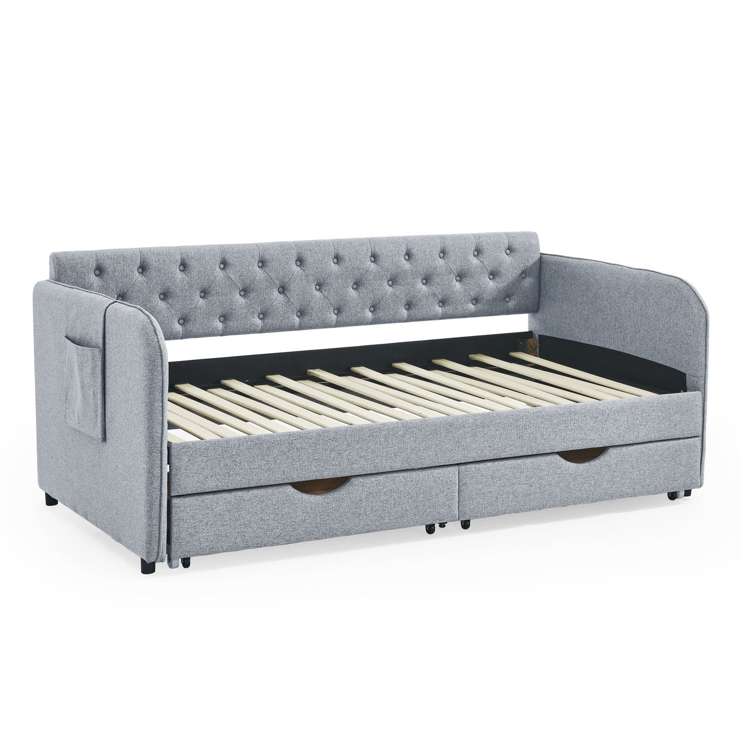Daybed With Trundle And Storage Drawers, Flat Arms With Pocket - The Sleep Loft - Online Mattress Showroom NYC