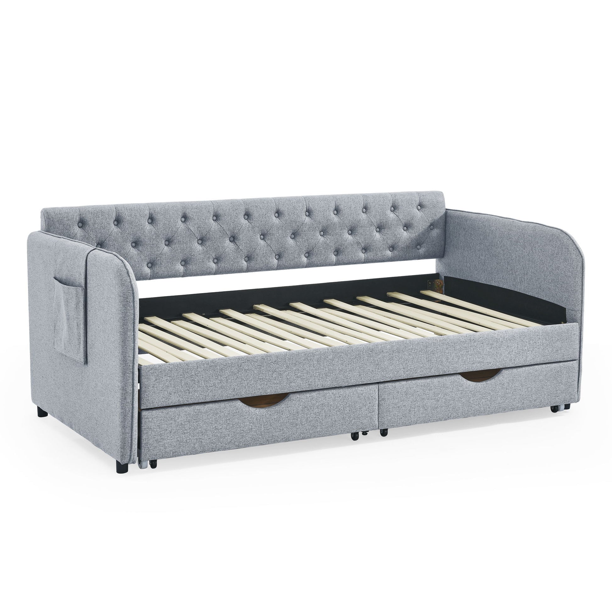 Daybed With Trundle And Storage Drawers, Flat Arms With Pocket - The Sleep Loft - Online Mattress Showroom NYC