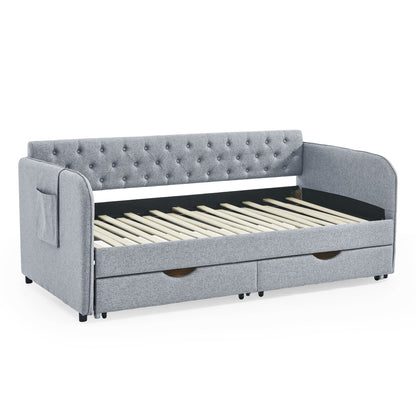 Daybed With Trundle And Storage Drawers, Flat Arms With Pocket - The Sleep Loft - Online Mattress Showroom NYC