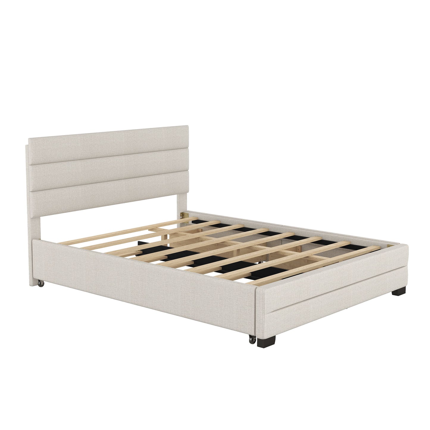 Queen Platform Bed With Twin Trundle And 2 Storage Drawers - Beige - The Sleep Loft - Online Mattress Showroom NYC