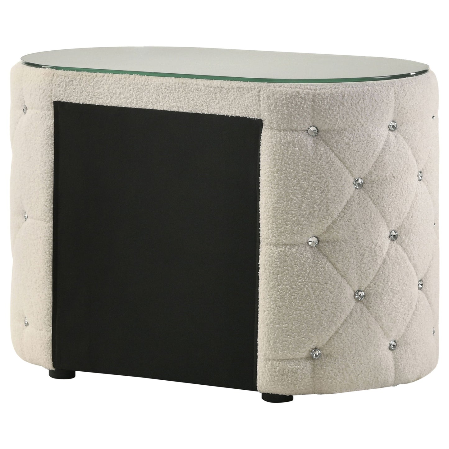 Santiago - Oval 2 Drawer Upholstered Nightstand - Ivory - The Sleep Loft - Online Mattress Showroom NYC