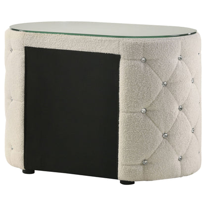 Santiago - Oval 2 Drawer Upholstered Nightstand - Ivory - The Sleep Loft - Online Mattress Showroom NYC
