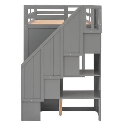 Loft Bed With 3 Shelves, 2 Wardrobes, 2 Drawers, Ladder Storage - The Sleep Loft - Online Mattress Showroom NYC