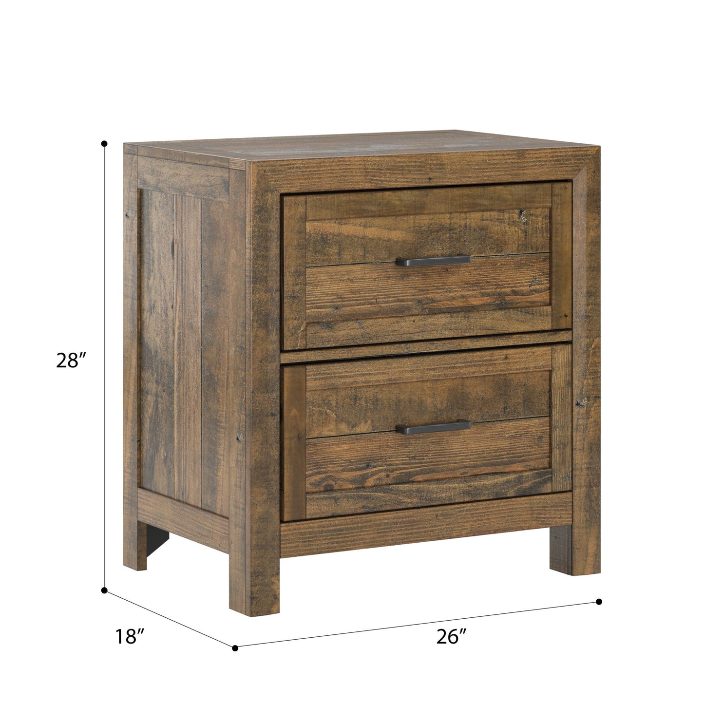 Rustic 2 Drawer Nightstand - Brown - Wood - The Sleep Loft - Online Mattress Showroom NYC