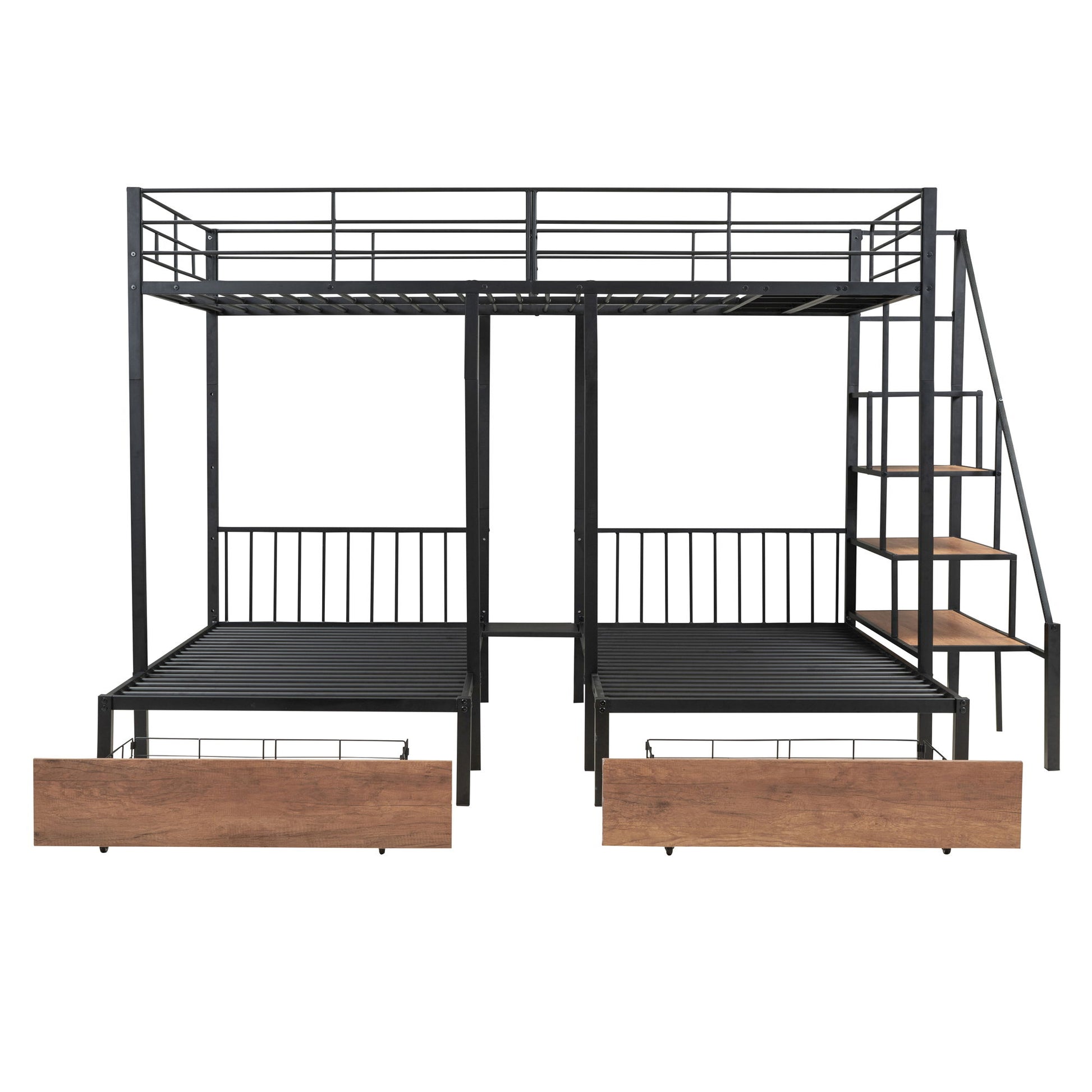 Full Over Twin-Twin Triple Bunk Bed With Drawers And Staircase - Black - The Sleep Loft - Online Mattress Showroom NYC