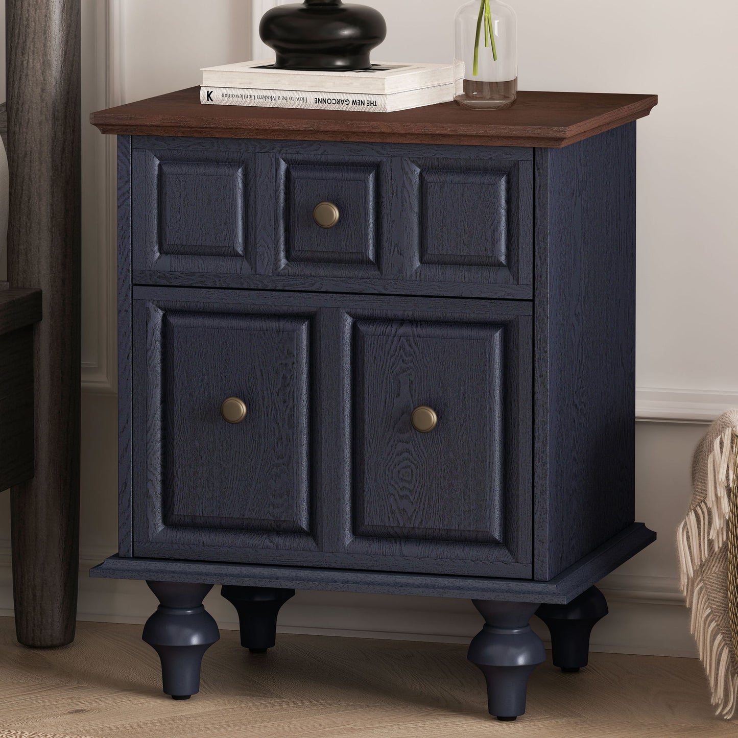 Vintage Nightstand With 2 Drawers And Roman Column Legs - The Sleep Loft - Online Mattress Showroom NYC