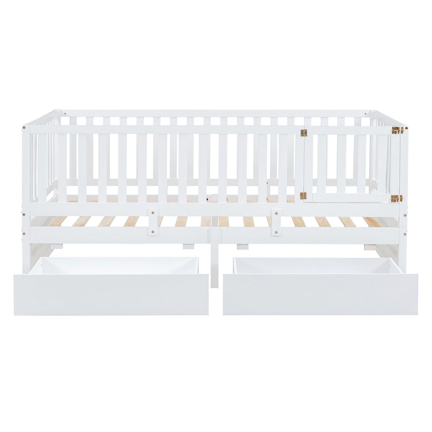 Daybed With Fence Guardrails And 2 Drawers, Split Into Independent Floor Bed & Daybed - The Sleep Loft - Online Mattress Showroom NYC