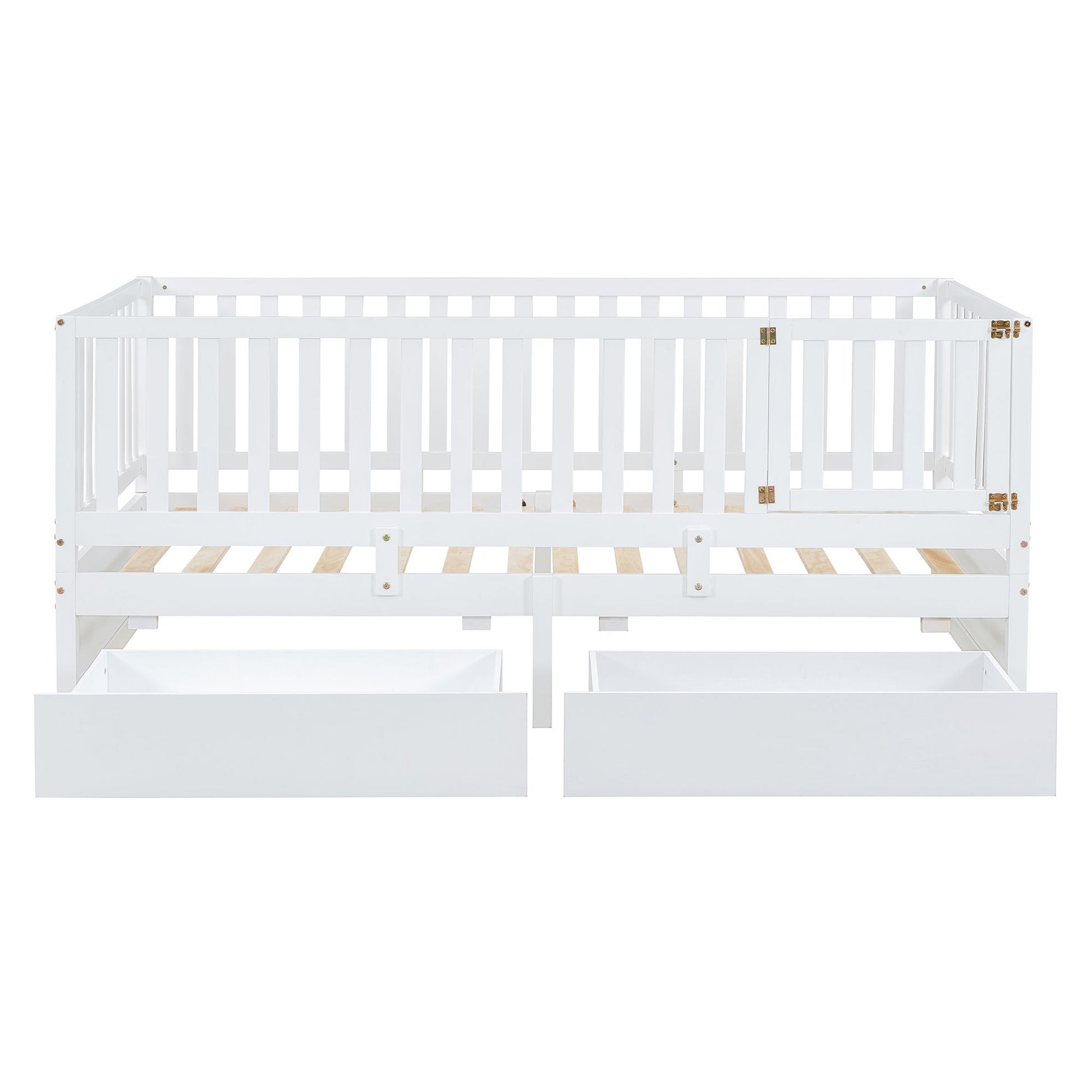 Daybed With Fence Guardrails And 2 Drawers, Split Into Independent Floor Bed & Daybed - The Sleep Loft - Online Mattress Showroom NYC