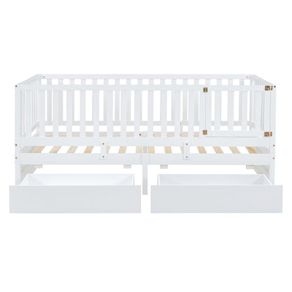 Daybed With Fence Guardrails And 2 Drawers, Split Into Independent Floor Bed & Daybed - The Sleep Loft - Online Mattress Showroom NYC