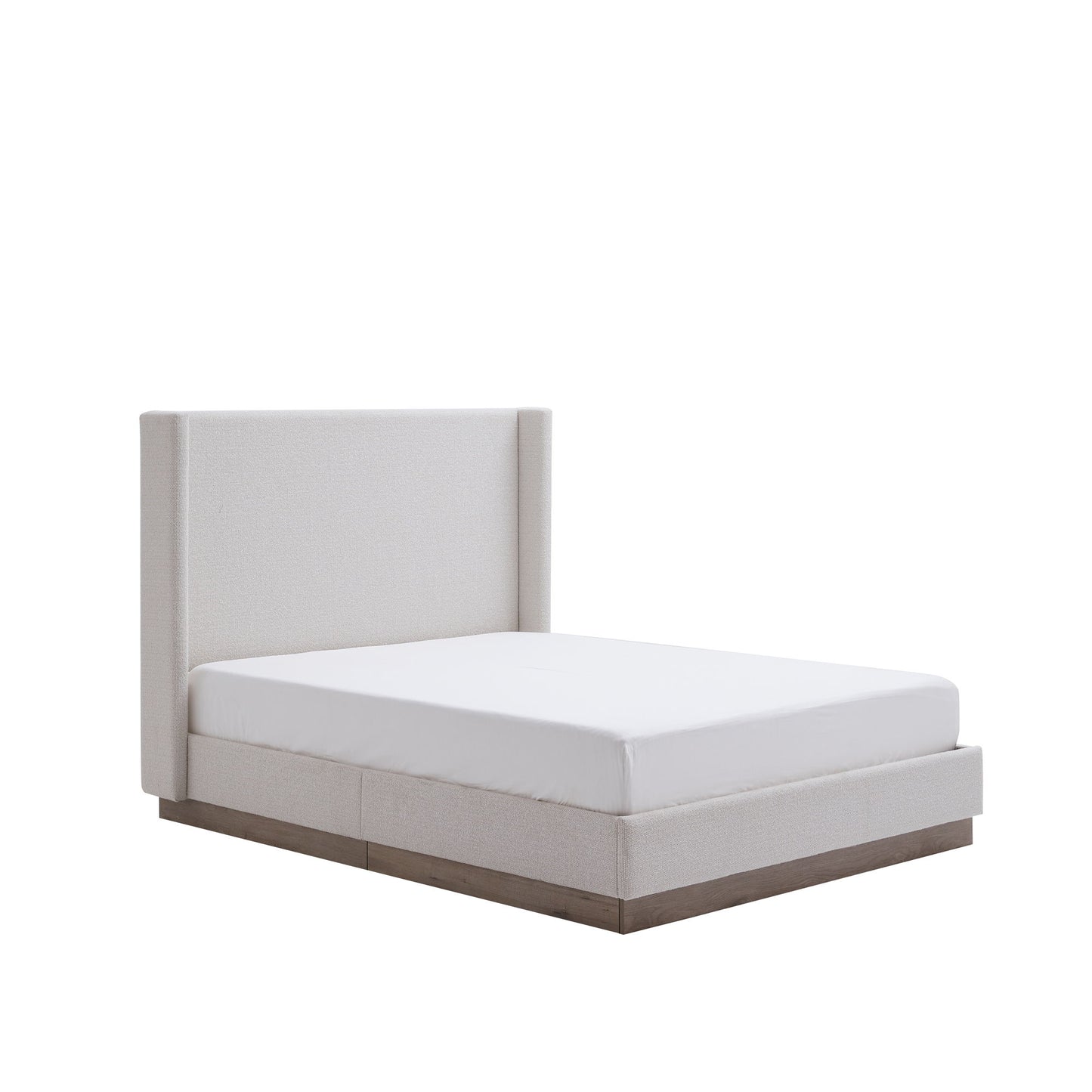 Hosford - Minimalist Upholstered Wingback Bed With Wood Base Platform - The Sleep Loft - Online Mattress Showroom NYC
