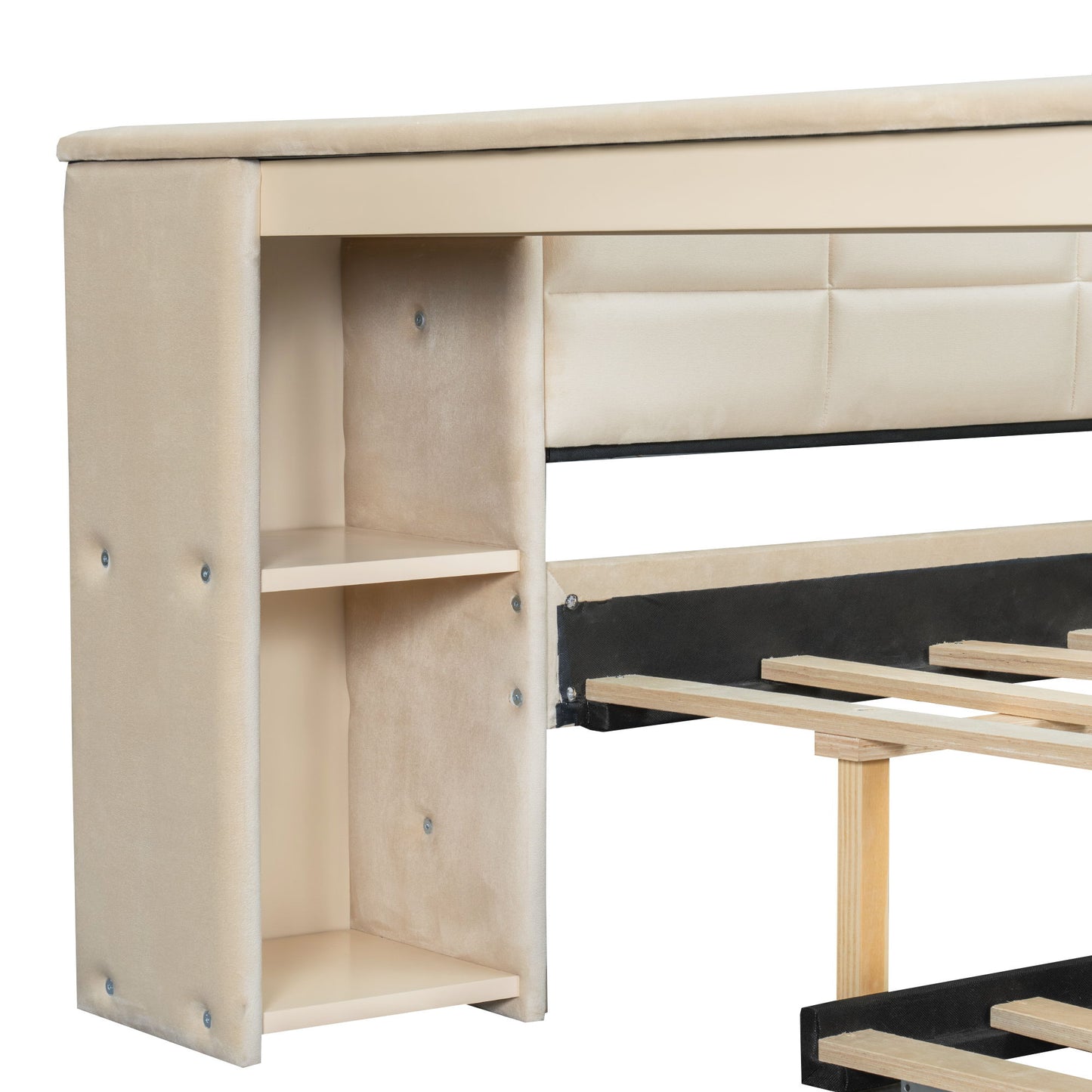 Upholstered Platform Bed With Storage Shelves, Desk, Charging Station And Trundle - The Sleep Loft - Online Mattress Showroom NYC