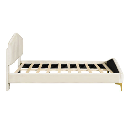 Platform Bed With Thick, Stylish Stripe Decorated Bedboard And Elegant Leg - The Sleep Loft - Online Mattress Showroom NYC