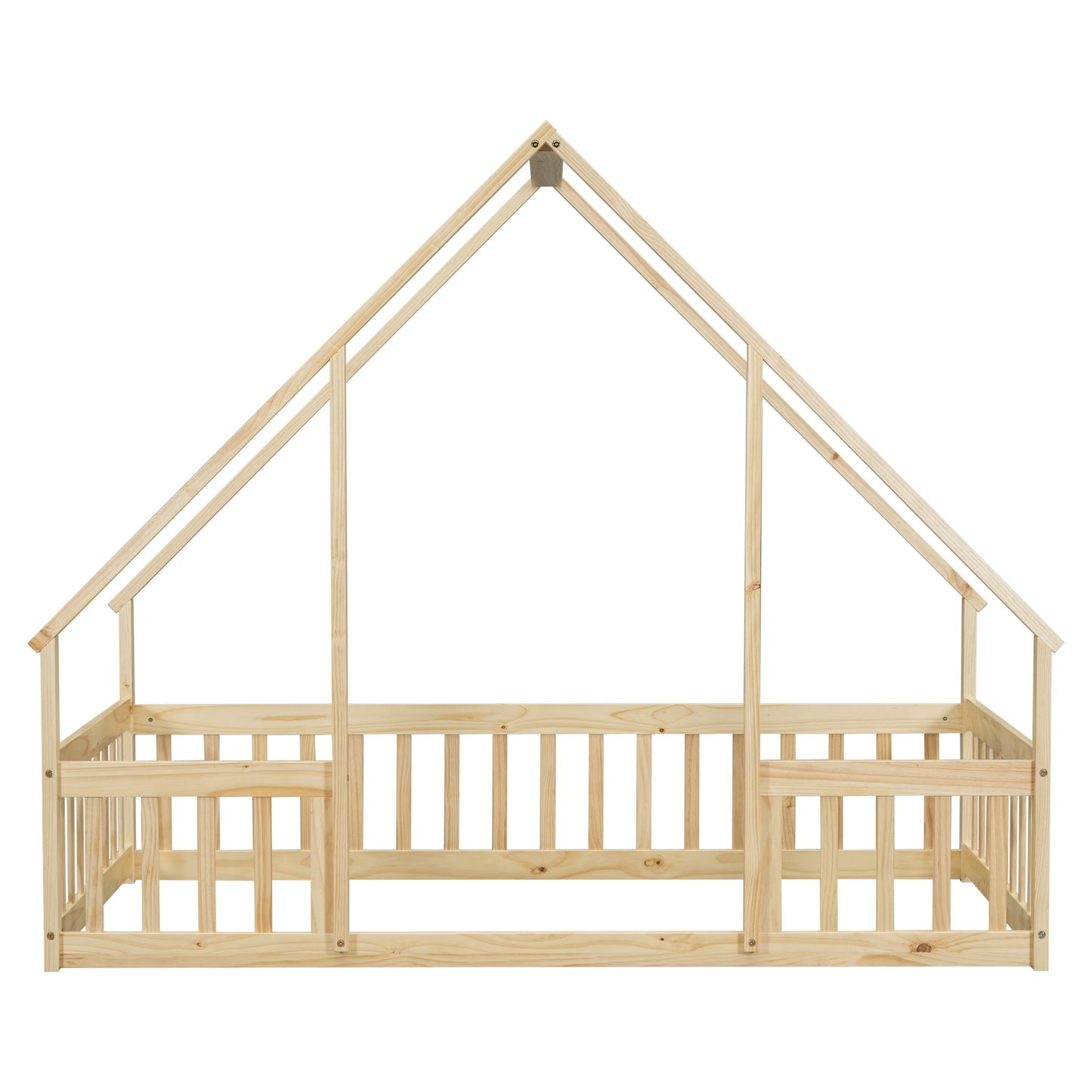 Wood House-Shaped Floor Bed With Fence, Guardrails - The Sleep Loft - Online Mattress Showroom NYC
