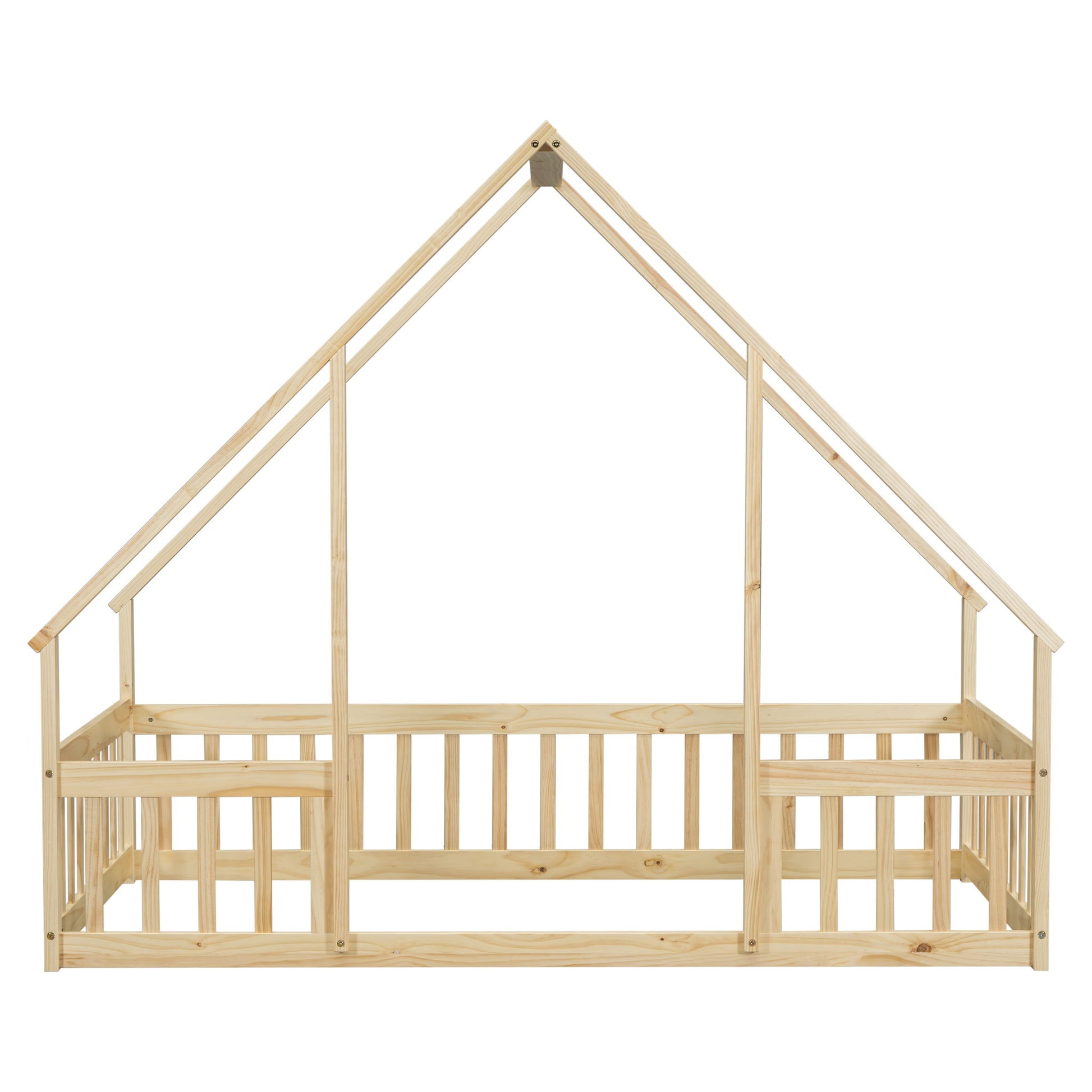 Wood House-Shaped Floor Bed With Fence, Guardrails - The Sleep Loft - Online Mattress Showroom NYC